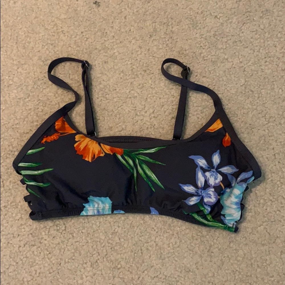 Gray Flowery Bikini Top
